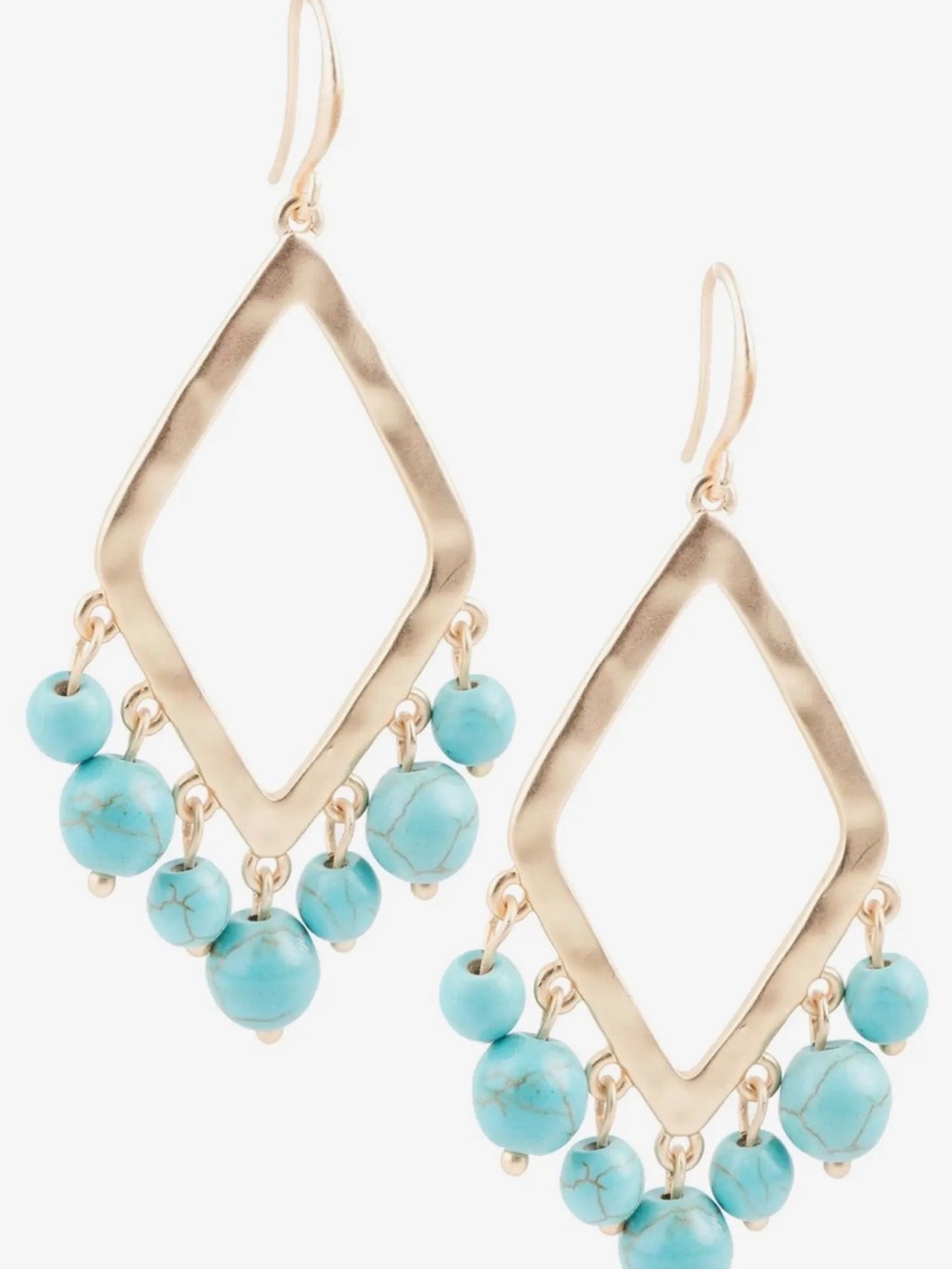 SAACHI Gold Turquoise Beaded Statement Earrings NWT Natural Stone